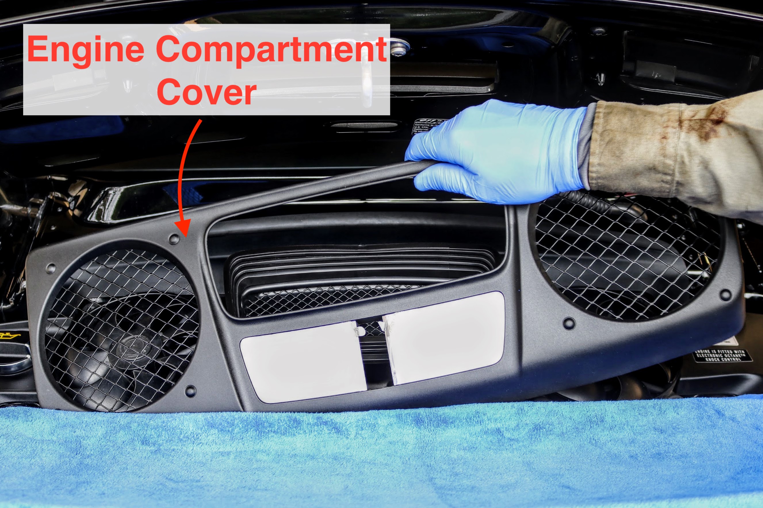 Porsche 911 (991.1) engine compartment cover removal