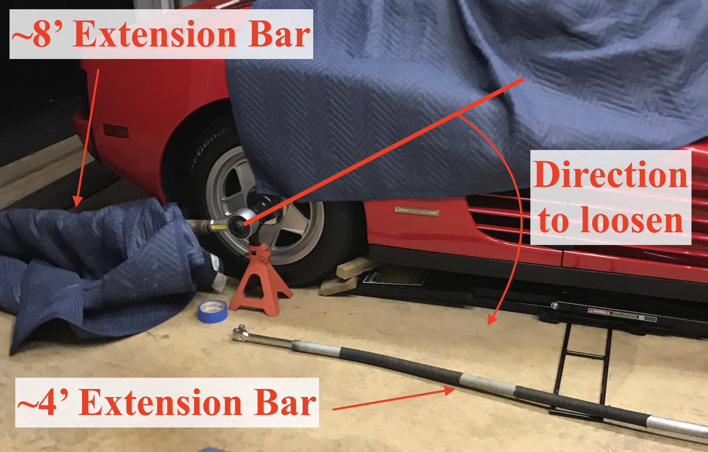 Ferrari Testarossa single wheel nut removal with torque multiplier